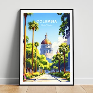 Columbia travel print - US travel poster, Columbia poster, South Carolina poster, Personalized Gift, Wedding gift, Custom Text