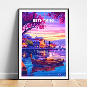 Impression de voyage à Réthymnon - Affiche de voyage en Grèce, affiche de Réthymnon, affiche de Réthymnon en Grèce, cadeau personnalisé, cadeau de mariage, texte personnalisé