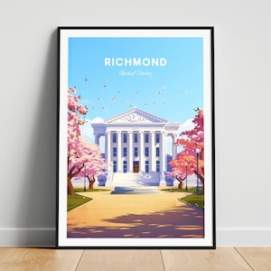 Richmond travel print - US wall art, Richmond poster, Virginia State Capitol, Personalized Gift, Wedding gift, Custom Text