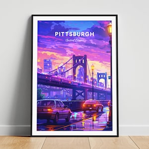 Pittsburgh travel print - US travel poster, Pittsburgh poster, Pittsburgh Pennsylvania poster, Personalized Gift, Wedding gift, Custom Text