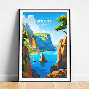Rhodes travel print - Greece travel poster, Rhodes poster, Rhodes Greece poster, Personalized Gift, Wedding gift, Custom Text
