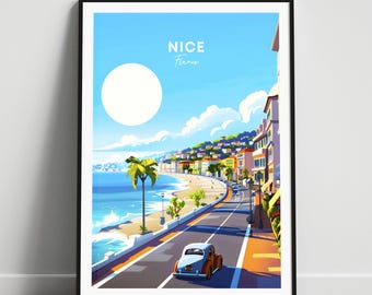Impression de voyage Nice - Affiche de voyage en France, Affiche Nice, Affiche Nice France, Cadeau personnalisé, Cadeau de mariage, Texte personnalisé
