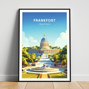 Frankfort travel print - US travel poster, Frankfort poster, Frankfort Kentucky poster, Personalized Gift, Wedding gift, Custom Text