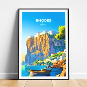 Rhodes travel print - Greece travel poster, Rhodes poster, Rhodes Greece poster, Personalized Gift, Wedding gift, Custom Text