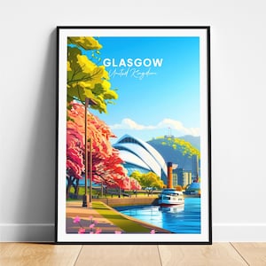Glasgow travel print - United Kingdom travel poster, Glasgow poster, Glasgow UK poster, Personalized Gift, Wedding gift, Custom Text