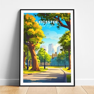 Leicester travel print - United Kingdom travel poster, Leicester poster, Leicester UK poster, Personalized Gift, Wedding gift, Custom Text