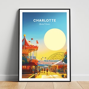 Charlotte travel print - United States wall art, Charlotte poster, North Carolina poster, Personalized Gift, Wedding gift, Custom Text