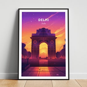 Delhi travel print - India wall art, Delhi poster, India gate poster, Personalized gift poster, Minimalist poster, Wedding gift