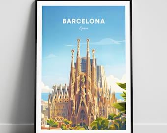 Barcelona travel print - Spain wall art, Barcelona poster, Spain print, Personalized gift poster, Minimalist poster, Wedding gift