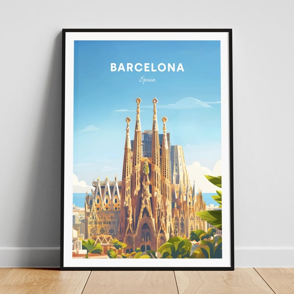 Barcelona travel print - Spain wall art, Barcelona poster, Spain print, Personalized gift poster, Minimalist poster, Wedding gift