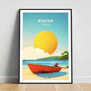 Roatan travel print - Honduras wall art, Roatan poster, West Bay Beach, Personalized gift poster, Minimalist poster, Wedding gift