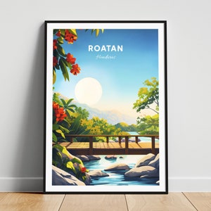 Roatan travel print - Honduras wall art, Roatan poster, Beach poster, Personalized gift poster, Minimalist poster, Wedding gift
