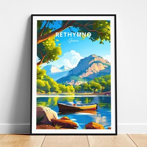 Impression de voyage à Réthymnon - Affiche de voyage en Grèce, affiche de Réthymnon, affiche de Réthymnon en Grèce, cadeau personnalisé, cadeau de mariage, texte personnalisé