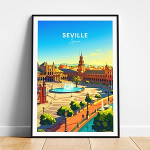 Impresión de viaje a Sevilla - Póster de viaje a España, Póster de Sevilla, Póster de Sevilla España, Regalo personalizado, Regalo de boda, Texto personalizado