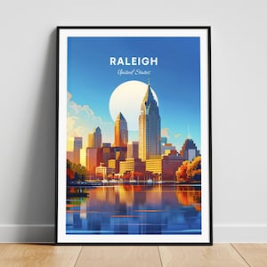 Raleigh travel print - United States wall art, Raleigh poster, North Carolina poster, Personalized Gift, Wedding gift, Custom Text