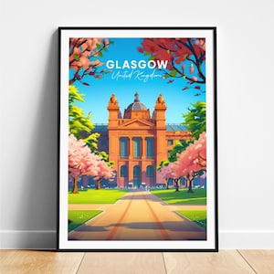Glasgow travel print - United Kingdom travel poster, Glasgow poster, Glasgow UK poster, Personalized Gift, Wedding gift, Custom Text