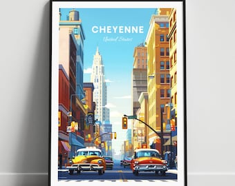 Impression de voyage Cheyenne - Affiche de voyage aux États-Unis, affiche Cheyenne, affiche Cheyenne Wyoming, cadeau personnalisé, cadeau de mariage, texte personnalisé