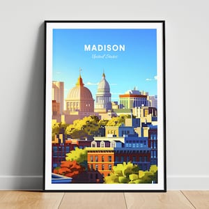 Madison travel print - US wall art, Madison poster, Wisconsin poster, Personalized Gift, Wedding gift, Custom Text
