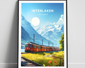 Interlaken Reise Poster - Schweiz Wandkunst, Interlaken Poster, Schweiz Druck, Personalisiertes Geschenk Poster, Minimal Poster, Hochzeitsgeschenk