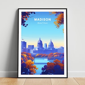 Madison travel print - US wall art, Madison poster, Wisconsin poster, Personalized Gift, Wedding gift, Custom Text