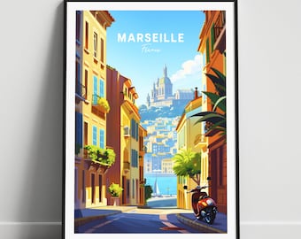 Marseille travel print - France travel poster, Marseille poster, Marseille France poster, Personalized Gift, Wedding gift, Custom Text