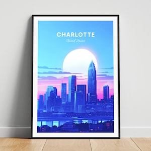 Charlotte travel print - United States wall art, Charlotte poster, North Carolina poster, Personalized Gift, Wedding gift, Custom Text