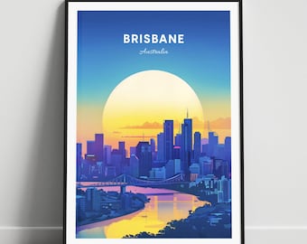 Brisbane travel print - Australia travel poster, Brisbane poster, Brisbane Queensland poster, Personalized Gift, Wedding gift, Custom Text