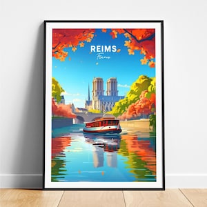 Reims travel print - France travel poster, Reims poster, Reims France poster, Personalized Gift, Wedding gift, Custom Text