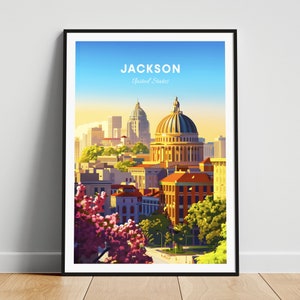 Jackson travel print - US travel poster, Jackson poster, Jackson Mississippi poster, Personalized Gift, Wedding gift, Custom Text