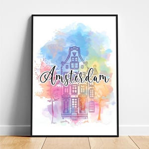 Amsterdam travel print - Netherlands travel poster, Amsterdam poster, Amsterdam Netherlands poster, Modern poster
