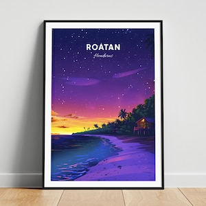 Roatan travel print - Honduras wall art, Roatan poster, Beach poster, Personalized gift poster, Minimalist poster, Wedding gift
