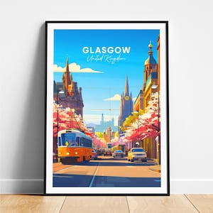 Glasgow travel print - United Kingdom travel poster, Glasgow poster, Glasgow UK poster, Personalized Gift, Wedding gift, Custom Text