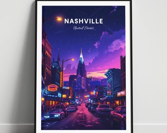 Impression de voyage Nashville - Art mural États-Unis, affiche Nashville, impression US, affiche cadeau personnalisée, affiche minimaliste, cadeau de mariage
