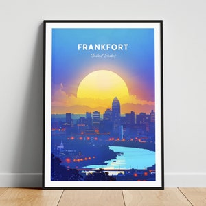 Frankfort travel print - US travel poster, Frankfort poster, Frankfort Kentucky poster, Personalized Gift, Wedding gift, Custom Text