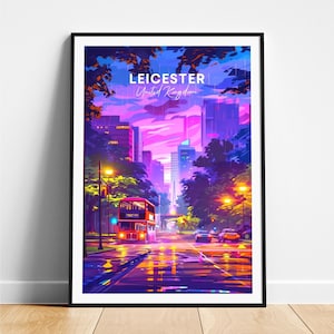Leicester travel print - United Kingdom travel poster, Leicester poster, Leicester UK poster, Personalized Gift, Wedding gift, Custom Text