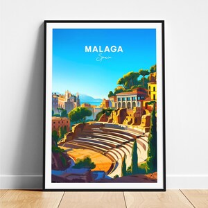 Malaga travel print - Spain travel poster, Malaga poster, Malaga Spain poster, Personalized Gift, Wedding gift, Custom Text