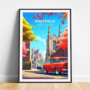 Sheffield travel print - United Kingdom travel poster, Sheffield poster, Sheffield UK poster, Personalized Gift, Wedding gift, Custom Text