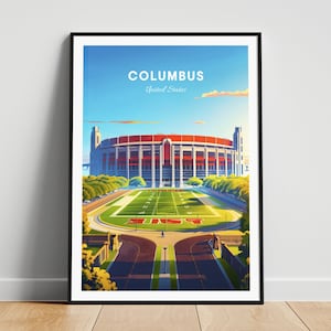 Impresión de viaje de Colón - Arte de la pared de Estados Unidos, cartel de Colón, cartel de Ohio, regalo personalizado, regalo de boda, texto personalizado