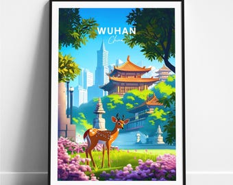 Impresión de viaje de Wuhan - Póster de viaje de China, póster de Wuhan, póster de Wuhan China, regalo personalizado, regalo de boda, texto personalizado
