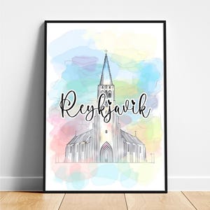 Reykjavik travel print - Iceland travel poster, Reykjavik poster, Reykjavik Iceland poster, Modern poster