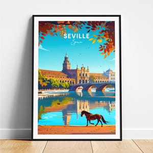 Impresión de viaje a Sevilla - Póster de viaje a España, Póster de Sevilla, Póster de Sevilla España, Regalo personalizado, Regalo de boda, Texto personalizado
