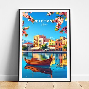 Impression de voyage à Réthymnon - Affiche de voyage en Grèce, affiche de Réthymnon, affiche de Réthymnon en Grèce, cadeau personnalisé, cadeau de mariage, texte personnalisé