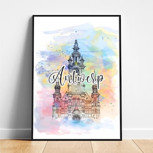 Antwerp travel print - Belgium travel poster, Antwerp poster, Antwerp Belgium poster, Modern poster