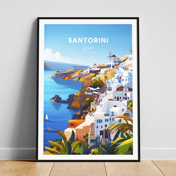 Santorini travel print - Greece wall art, Santorini poster, Greece print, Personalized gift poster, Minimalist poster, Wedding gift