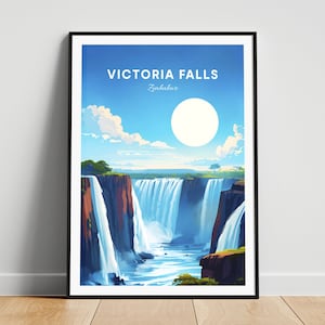 Victoria Falls travel print - Zimbabwe wall art, Victoria Falls poster, Waterfall poster, Personalized gift poster, Wedding gift
