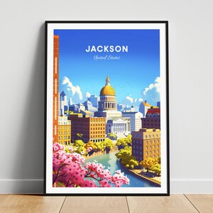 Jackson travel print - US travel poster, Jackson poster, Jackson Mississippi poster, Personalized Gift, Wedding gift, Custom Text