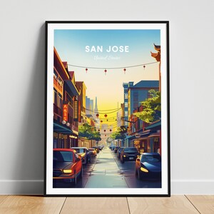 Reisafdruk San Jose - kunst aan de muur Verenigde Staten, poster San Jose, poster Californië, gepersonaliseerd cadeau, huwelijkscadeau, aangepaste tekst