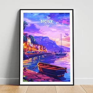 Sicily travel print - Italy travel poster, Sicily poster, Sicily Italy poster, Personalized Gift, Wedding gift, Custom Text