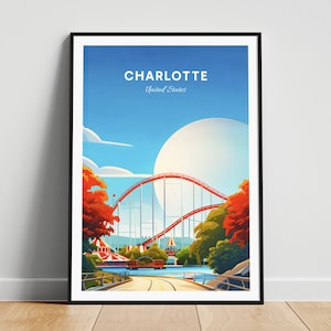 Charlotte travel print - United States wall art, Charlotte poster, North Carolina poster, Personalized Gift, Wedding gift, Custom Text