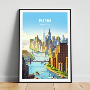 Pierre travel print - US travel poster, Pierre poster, Pierre South Dakota poster, Personalized Gift, Wedding gift, Custom Text